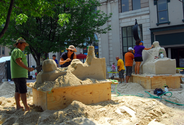 SandMastersCrayola1 Sand Sculpture by the Sand Masters for the new Travel Channel show. In front of the Crayola Factory. Easton, PA, Lehigh Valley